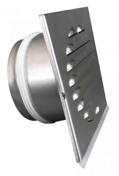 Lüftungsgitter Edelstahl Eckig mit Stutzen DN 125 mm/Länge 100 mm, mit Dichtung und Tropfkante